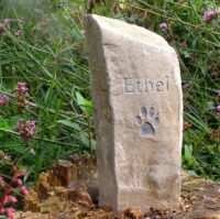 Basaltic Column Pet Memorial with Hand Carved Letters for Ethel in the Garden