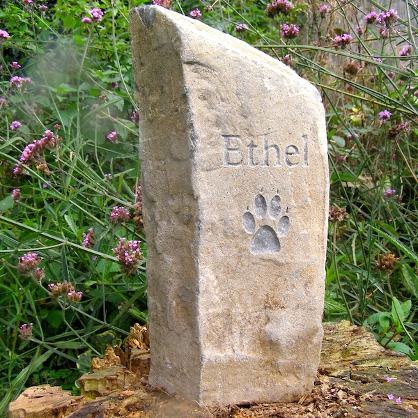 Pet Memorials in Stone for the Garden. A Basaltic Column Pet Memorial for Ethel