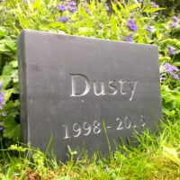 Slate Pet Memorial Tablet for Dusty in the Garden
