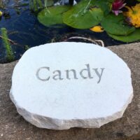 Limestone Pet Memorial Plaque for Coco by the Pond