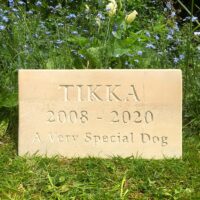 Limestone Pet Memorial Tablet for Tikka in the Garden front