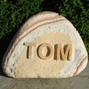 Pet Memorial Cobble for Tom with Letters in Relief