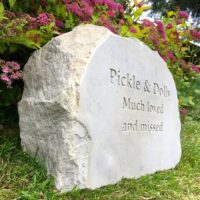 Sandstone Pet Memorial Boulder for the Garden for Pickle and Dolly