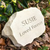 Sandstone Pet Memorial Boulder for Susie in the Garden
