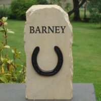 Rustic Limestone Pet Memorial with Barney's Actual Horse Shoe