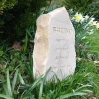 Sandstone Column Pet Memorial for Bruno in Springtime