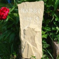 Sandstone Column Pet Memorial with Riven Surface for Harry in the Garden