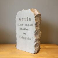 Limestone obelisk pet memorial for Attila